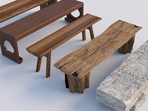 长凳 实木凳 石头凳3d模型
