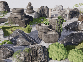 石头雕塑 新中式庭院石头小品3d模型