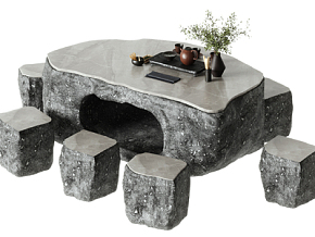 石头茶桌 石头茶桌 石桌3d模型