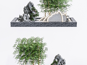 石头雕塑 新中式假山石头园艺小景3d模型