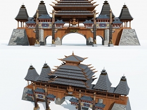 古代建筑 中式古建筑 廊桥 塔楼 古城楼 3d模型
