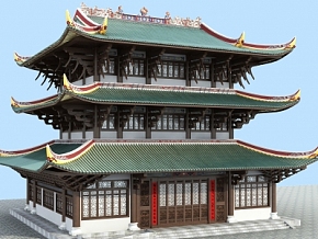 中式古建 楼阁 外观 3d模型
