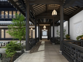 新中式走廊 古代走廊 庭院走廊3d模型