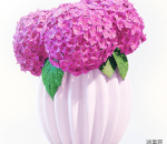 粉色的绣球花和白色花瓶模型