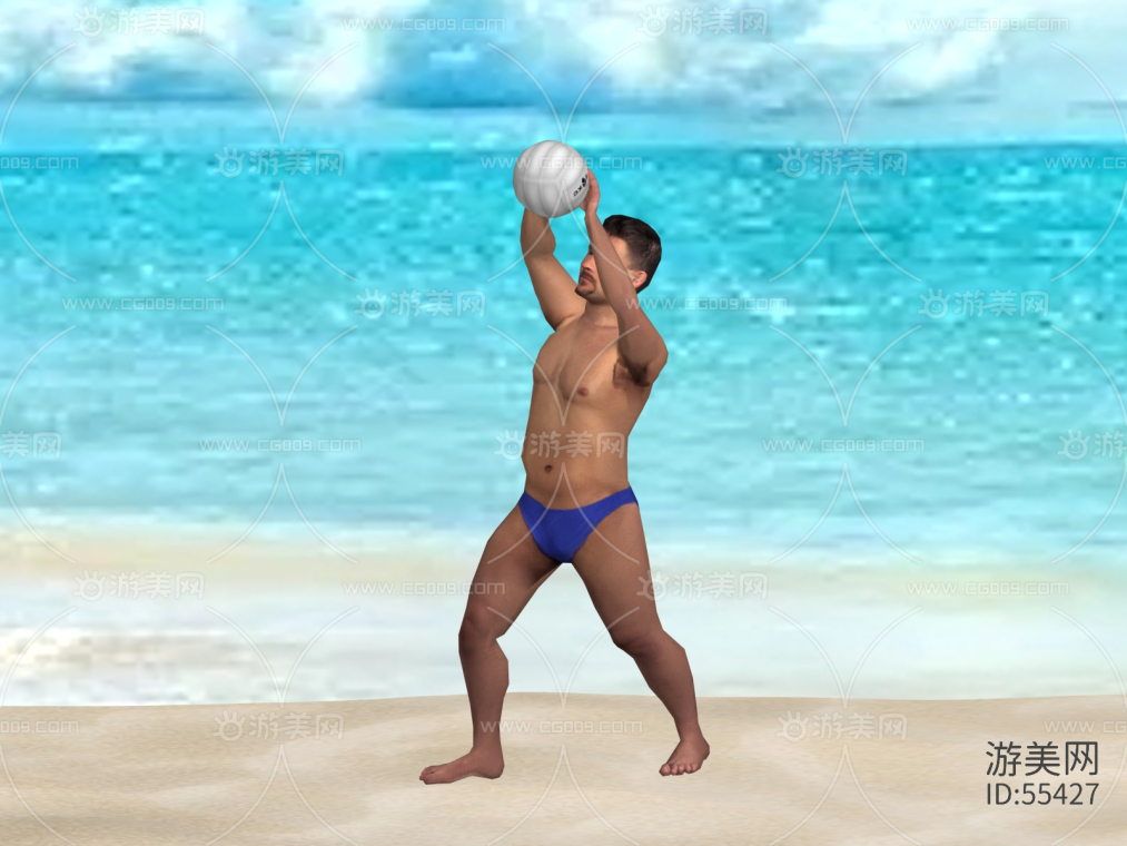 沙滩打排球的男子