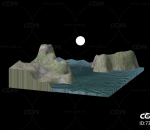 三峡 地形 山水 月亮 水面动画