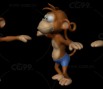 卡通风格的猴子 大耳猴模型 有张嘴闭嘴两种 可用于动画