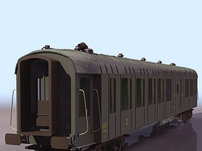 绿色火车车厢 运客车厢 轨道车 CG模型