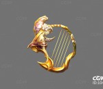 女神竖琴 乐器道具 CG模型