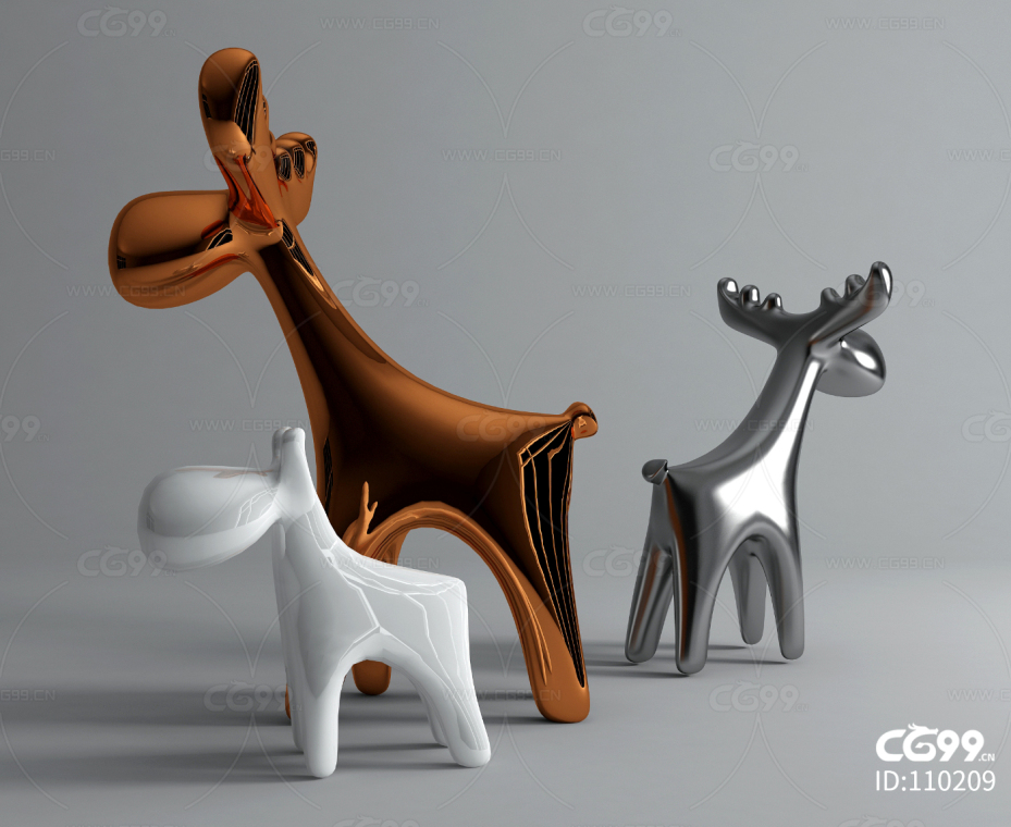 现代动物摆件 卡通鹿组合