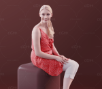 3D扫描角色 现代女性 红色波点衣服 美女（端坐姿势）