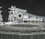 大型水上宫殿建筑3D模型