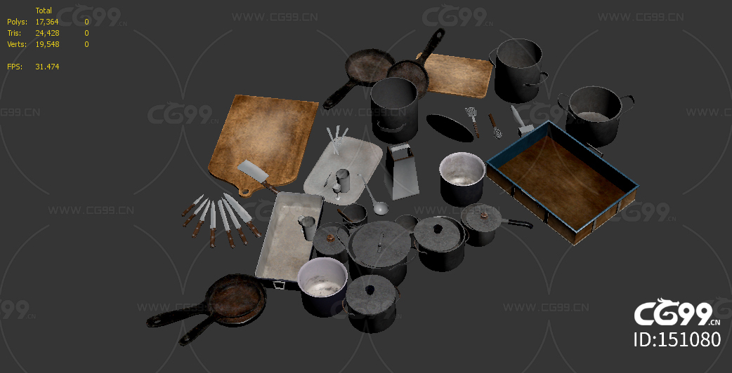 厨具 工具 厨房用品 刀 粘板 水桶 杯子 集合 万能 通用 产品模型
