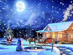 卡通场景 3D卡通 圣诞合集 圣诞树 雪地 圣诞老人