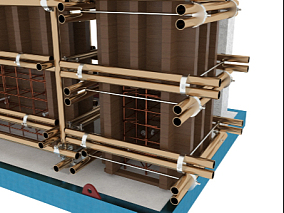 钢筋 垫块 对拉螺栓 扣件 脚手架 砌体样板 高精砌块样板 工厂工程3d模型