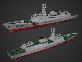 PBR材质 46301号中国军舰 054A版海警船 818型巡逻舰 巡逻船 3d模型