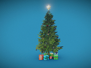 圣诞美陈 松树 礼物植物树 场景元素 装饰品 节日装饰树木 3d模型