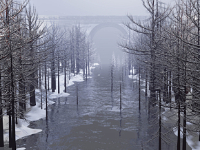 白雪皑皑的冬季溪流场景   雪地   河流  冬季河流