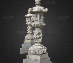 石灯笼、石柱、雕塑、佛教雕塑、寺庙雕塑、石塔
