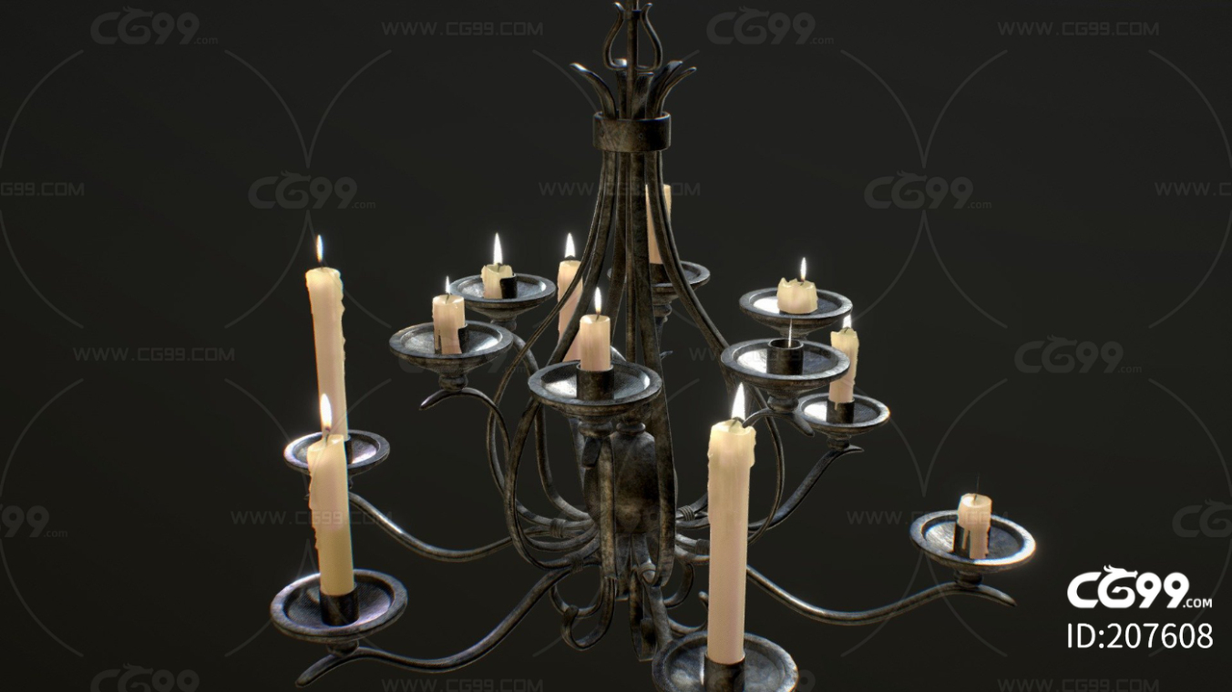 吊灯、树枝灯、带蜡烛的中世纪枝形吊灯、复古灯、蜡烛灯、中世纪吊灯