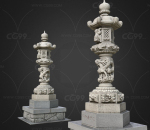 石灯笼、石柱、雕塑、佛教雕塑、寺庙雕塑、石塔