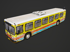 PBR 多边形 卡通 Q版 可爱 公交车 校车 巴士 Bus 交通工具 大巴车 3D模型