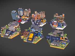 城市包   卡通城市   lowpoly元素 lowpoly场景 场景 卡通场景 3D模型