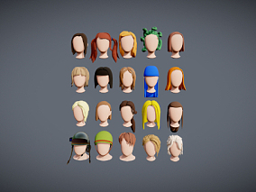 20种风格化发型 角色 头像 造型 发型 风格化基础发型 人物 卡通 3D模型