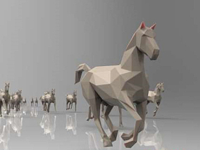 马 多边形 低边 马群 艺术 雕塑