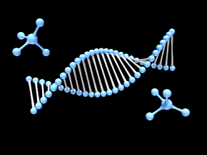 蓝色科技微观分子DNA结构 3D广告卡通元素