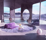 科幻紫色概念建筑 室内建筑工程 紫色场景模型 室内场景 概念场景
