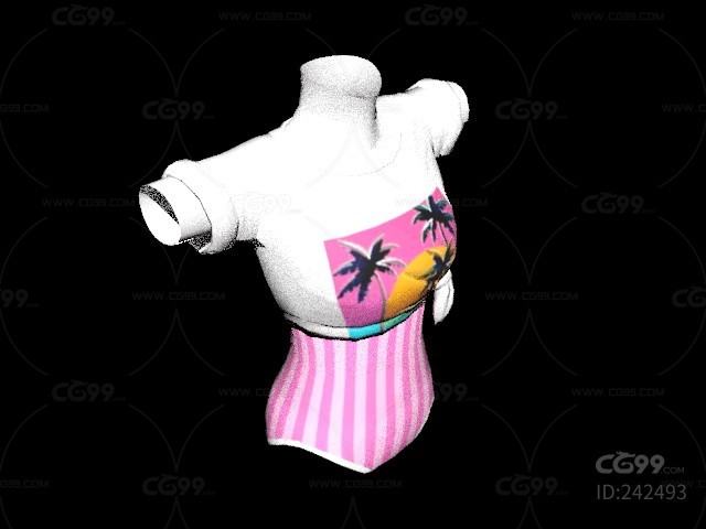 热辣海滩图案T恤 粉色格子短裤 卡通 服装 套装