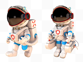 立体卡通可爱宇航员人物形象模型套图