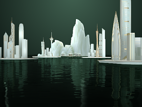 水上建筑 城市楼群 水城 建筑群 广告科幻背景 极简 简约 科技 科幻
