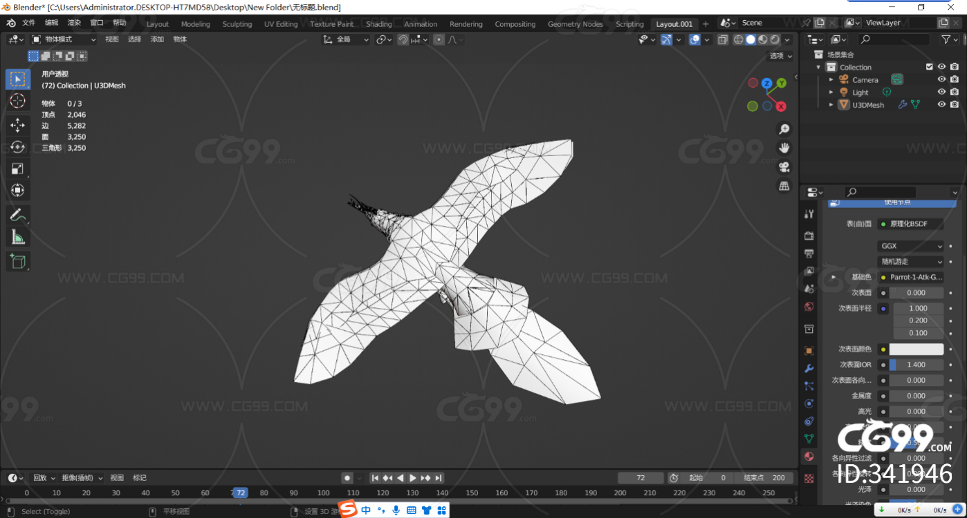 鹦鹉 飞翔 动画 3D模型