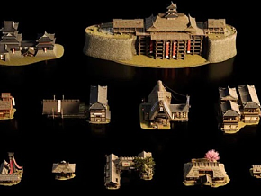 日本幕府古建筑 日本建筑模型 日式建筑模型