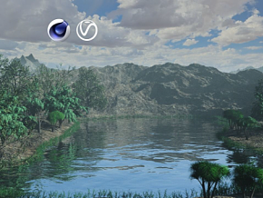 山树 游戏场景布置 写实风格 C4D（Vray）模型