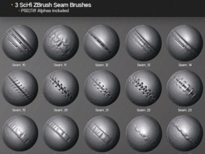 35组Zbrush服饰接缝针迹纹理雕刻笔刷合集