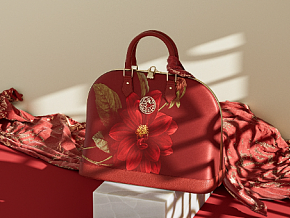OC工程-中式挎包 女包渲染 红色中国风女包 挎包 电商产品 手提包