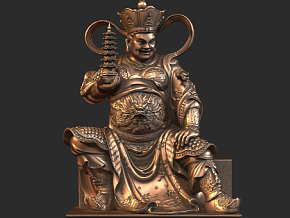 中式雕塑模型 托塔天王 (3D打印模型)