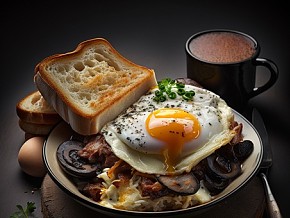 早餐  鸡蛋  面包  写实   插画