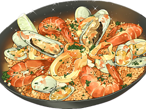 海鲜饭 美食 料理 食物 卡通 动画 素材 参考