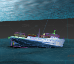 海底沉船 写实 大海 海底 船只 动画场景