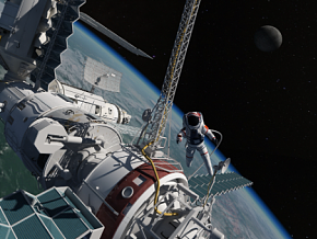 写实太空舱宇航员动画场景 空间站 宇宙太空 宇航员 地球月球 外太空 航空航天 宇宙空间站 宇航员卫
