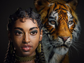 马耳他3D艺术家Funso Sylvester Dorgu作品分享 黑人女孩与虎