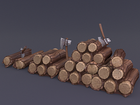 一堆木材  木头  斧头