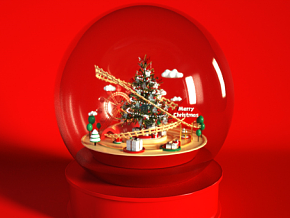 红色系圣诞节日水晶球主题C4D创意场景（OC渲染器）