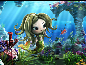 海底世界 卡通场景 美人鱼 海洋 海草 海带 珊瑚 钓鱼