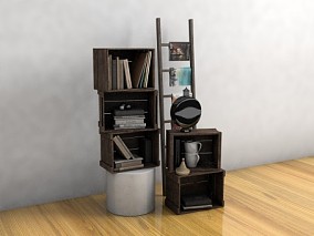 书柜 书本 杯子 梯子 3d模型
