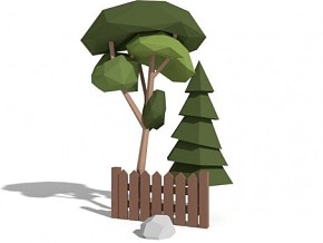 lowpoly树木 栅栏 石头cg模型